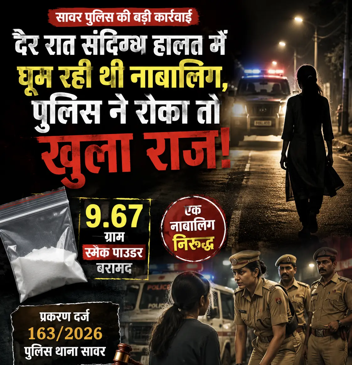 देर रात संदिग्ध हालत में घूम रही थी नाबालिग, पुलिस ने रोका तो खुला राज